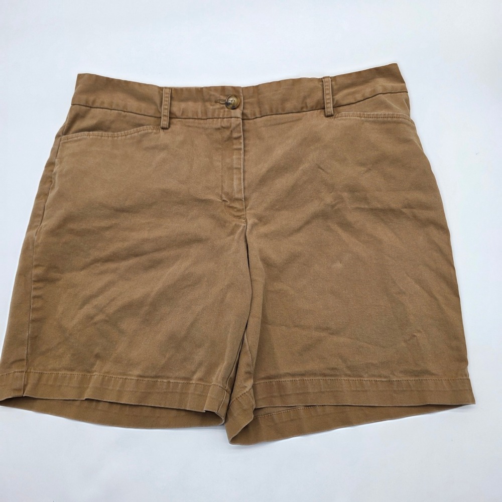Beach Lands' End Chino Shorts Womens 12 Brown Mid Rise Cotton Blend Twill Casual